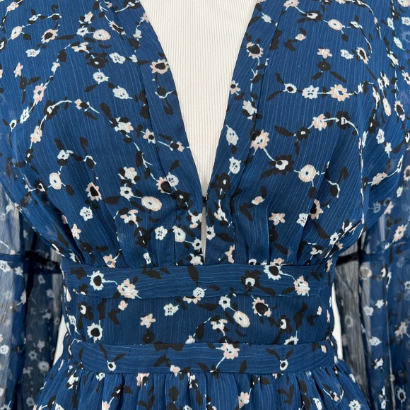 KARINA GRIMALDI Olga Mini Dress Womens Small Blue Mood Floral Lace Up - Picture 9 of 14